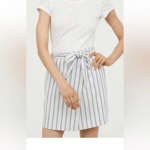 H&M Linen Striped White/Blue Women's Wrap Skirt